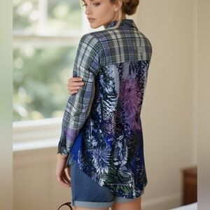 Soft Surroundings Plaid Button Up Long Sleeve Shirt Size Small